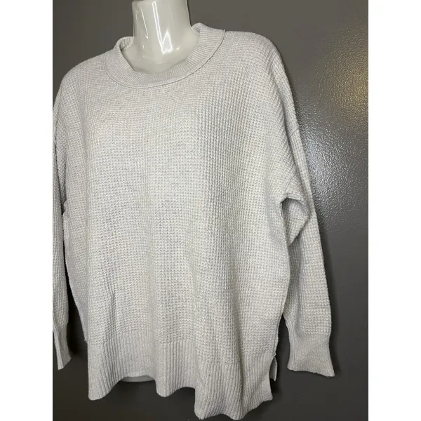 Aerie Sweater Womens XS Gray Waffle Knit Crewneck Pullover Cozy Relaxed Fit - Image 5