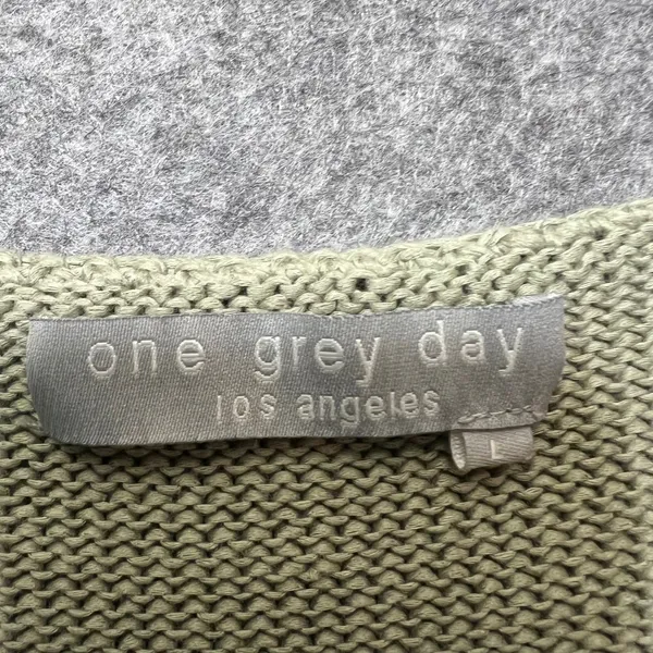 One Grey Day Open Knit‎ Ladder Sleeve Crochet Sweater Sage Green L Boho Cotton - Image 2