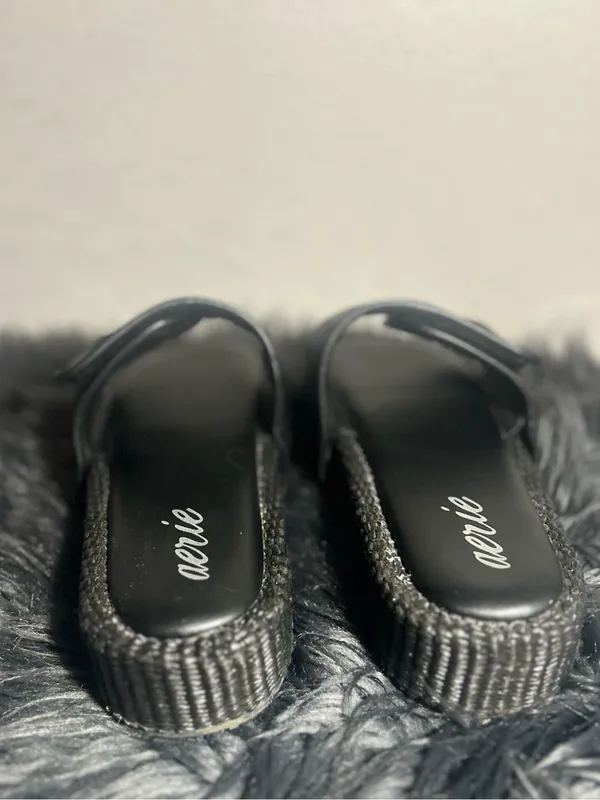 Aerie Straw Sandal Black Braided Strap Slide Sandals Size 7 - Image 9