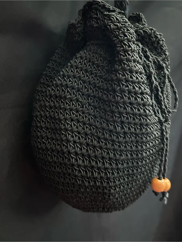 Black Crochet Drawstring Crossbody Bag - Image 5