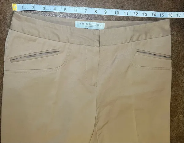 Trina Turk Sunset Wide Leg Pants Tan Khaki Nylon Cotton Stretch 231318 Size 6 - Image 3