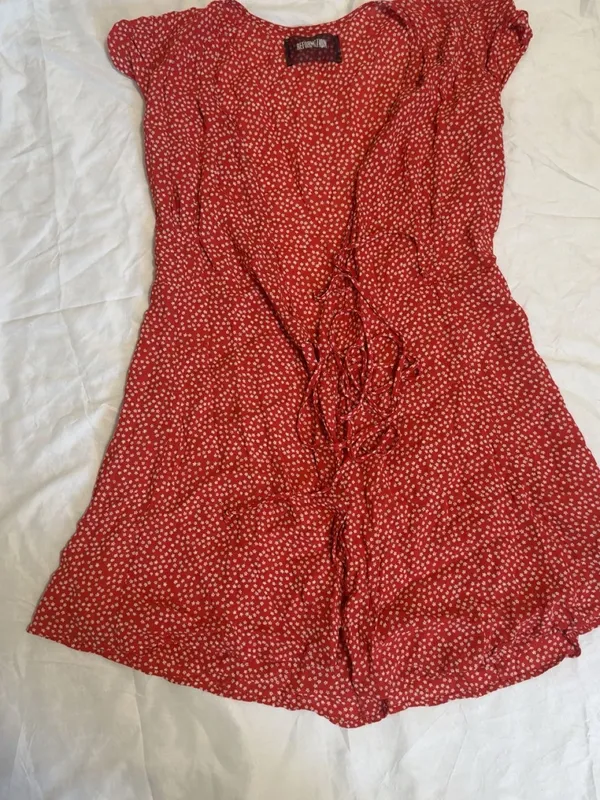 Reformation Red Floral Midi Dress with Waist Tie - Image 3