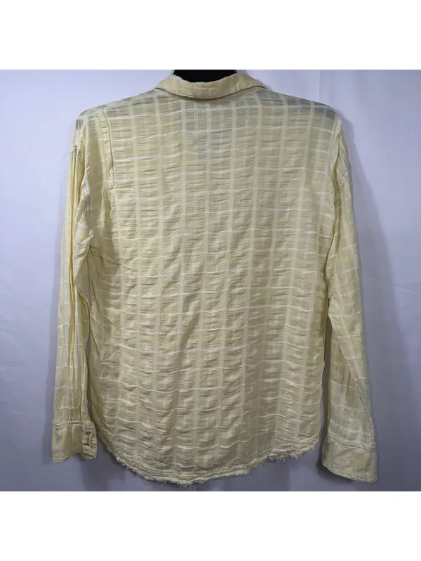 Free People Yellow Plaid Raw Hem Button Front Shirt Medium - Image 7