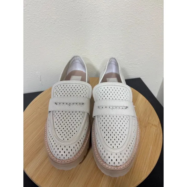 Dolce Vita Loafers 9 Malila Ivory Perforated Leather Lug Sole Penny Shoes - Image 2