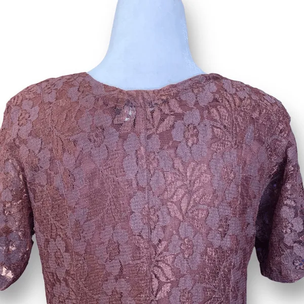 Vintage‎ 90s Brown Floral Lace Chiffon Panel Midi Dress Small Romantic Sheer - Image 6