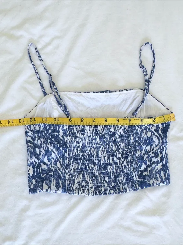 Abercrombie & Fitch Crinkle Textured Squareneck Cropped Tank - Blue Floral - XS - Image 9