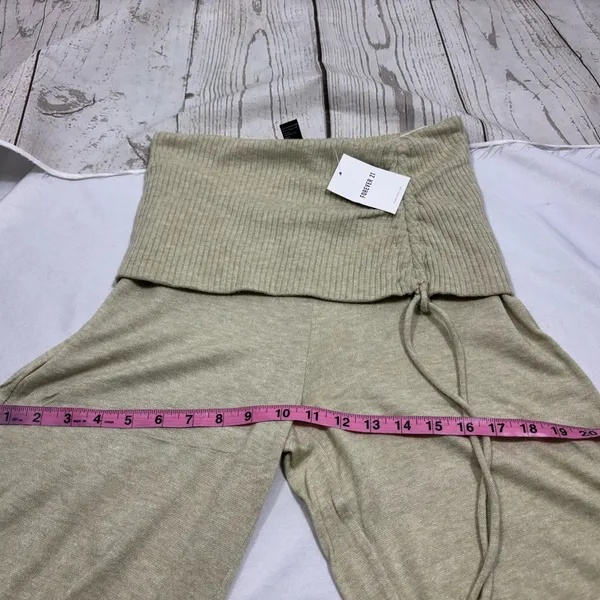 NWOT Forever 21 Avocado Green Tan Wide Leg Ruched Drawstring Fold over Pants - Image 7