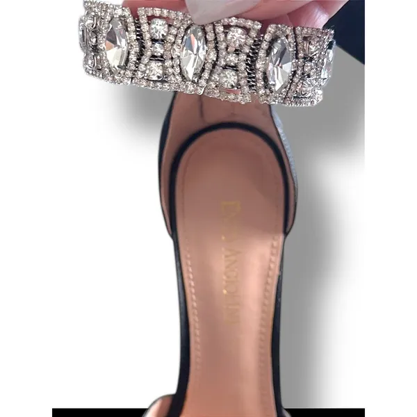 Enzo Angiolini Satin Bow Crystal Ankle‎ Strap Heels Women's 8M Black Elegant - Image 4