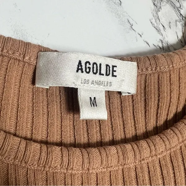 Agolde Lyza‎ Cut Out Rib Top tan Sz M - Image 7
