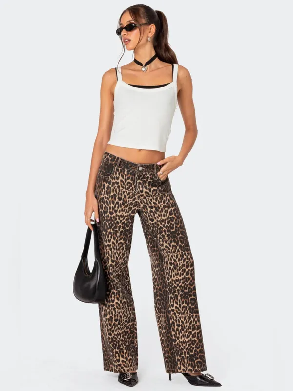 Edikted Leopard Printed Low Rise Jeans - Image 2