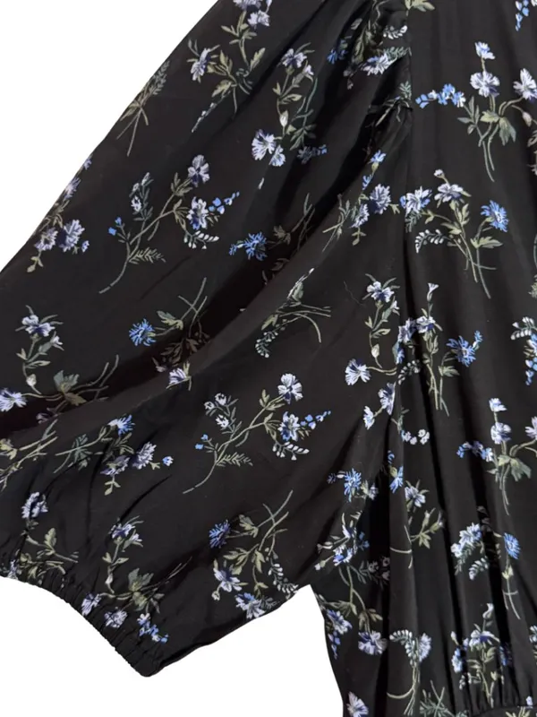 GAP Black Floral V-Neck Button-Front Midi Dress Size Petite Large - Image 5