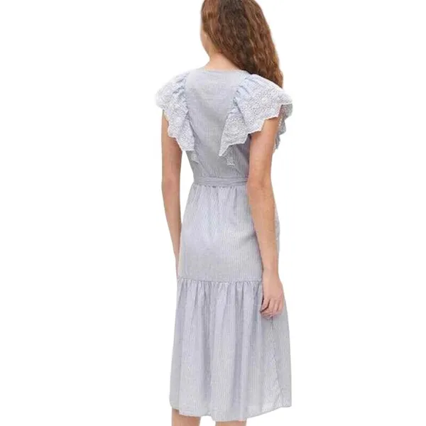 GAP Women's Striped Lace Midi Wrap Dress Tie Waist Flutter Sleeve‎ Blue Size M - Image 4