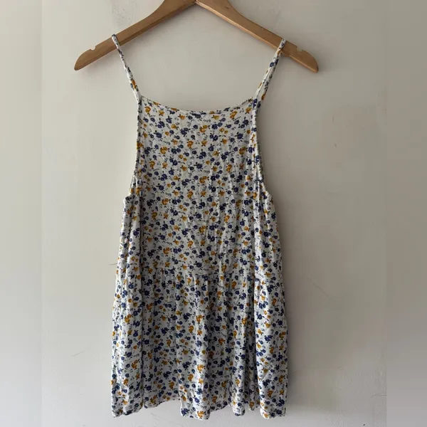 American‎ Eagle Blue and Yellow Floral Flowy Top - Image 4