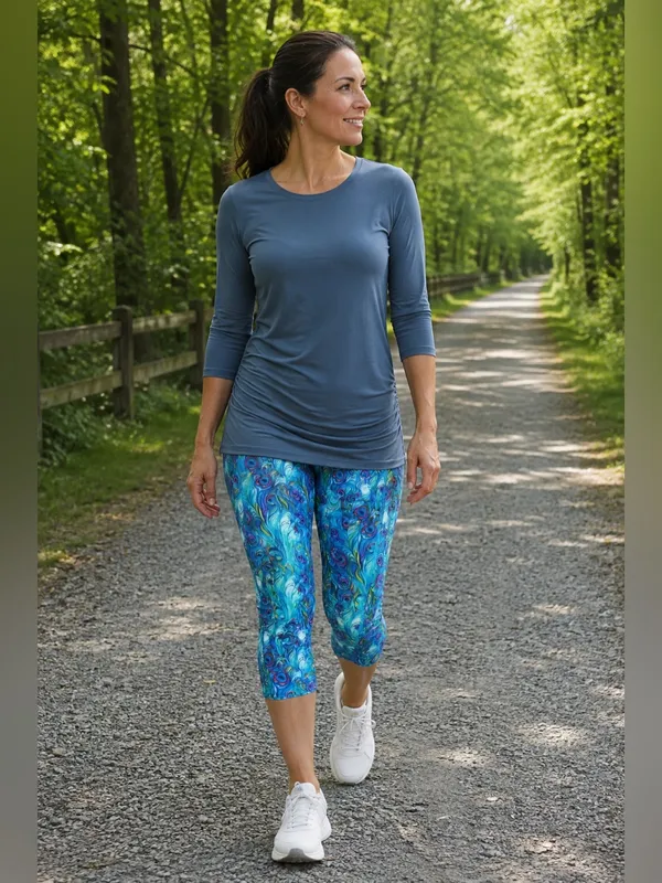 LuLaRoe Jade Peacock Feather Capri Leggings XS Blue Athletic Yoga Pants‎ NWT - Image 2