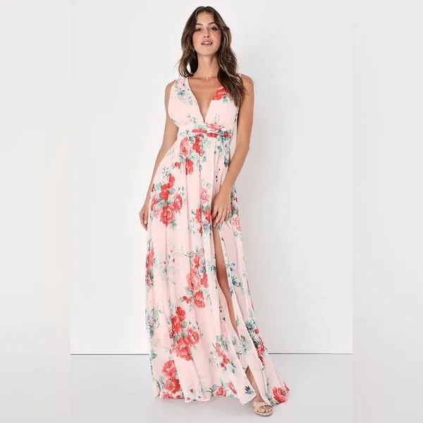 Lulu’s Garden Meandering Maxi Dress Blush Floral NEW WITH TAGS Small - Image 7