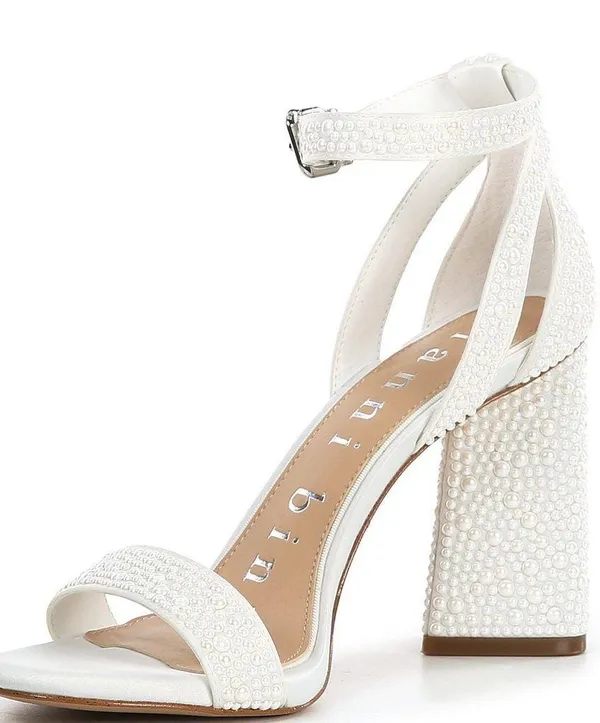 Gianni Bini DaneaTwo Pearl Ankle Strap Block Heel Sandals Bridal/Semiformal/Formal - Image 4
