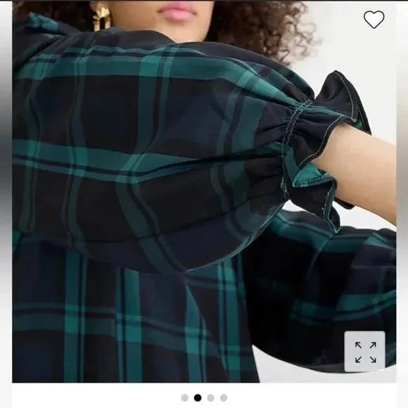 J.Crew‎ BN151 Blackwatch Plaid Ruffle Neck Mini Dress Small Puff Sleeve Tartan - Image 4