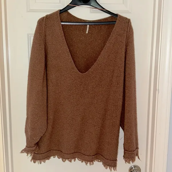 Free People‎ Oversized Brown Wool Linen Sweater Size Small - Image 2
