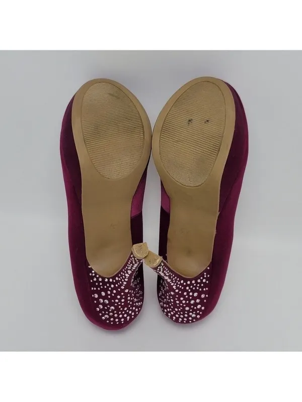Fusia Pink Rhinestones Heel Satin Pumps Shoes By Olsenboye Size 7 - Image 6