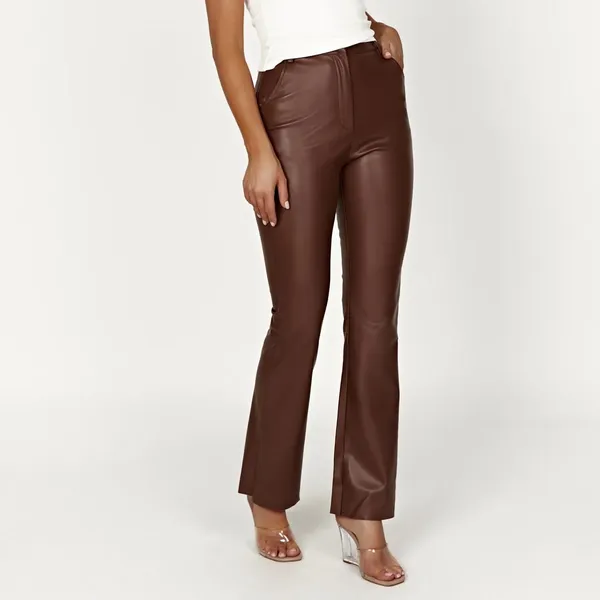Meshki Tyra Straight Leg Faux Leather Pants Chocolate - Image 6