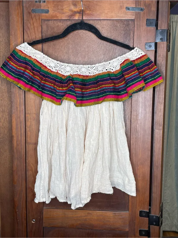 Jens Pirate Booty Womens Ivory Off Shoulder Top Medium Crochet Stripe Boho - Image 3