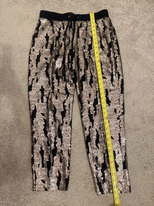Hei Hei Anthropologie Sequin Drawstring Pants Joggers Gold Black Women's Size M - Image 7