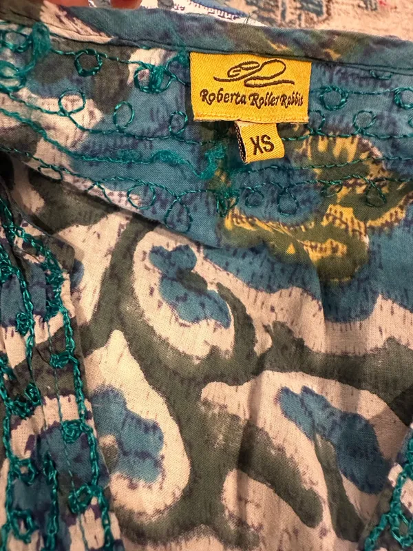 Anthro Roberta Roller Rabbit Oversized Embroidered Sleeveless Tunic Print Top XS - Image 4