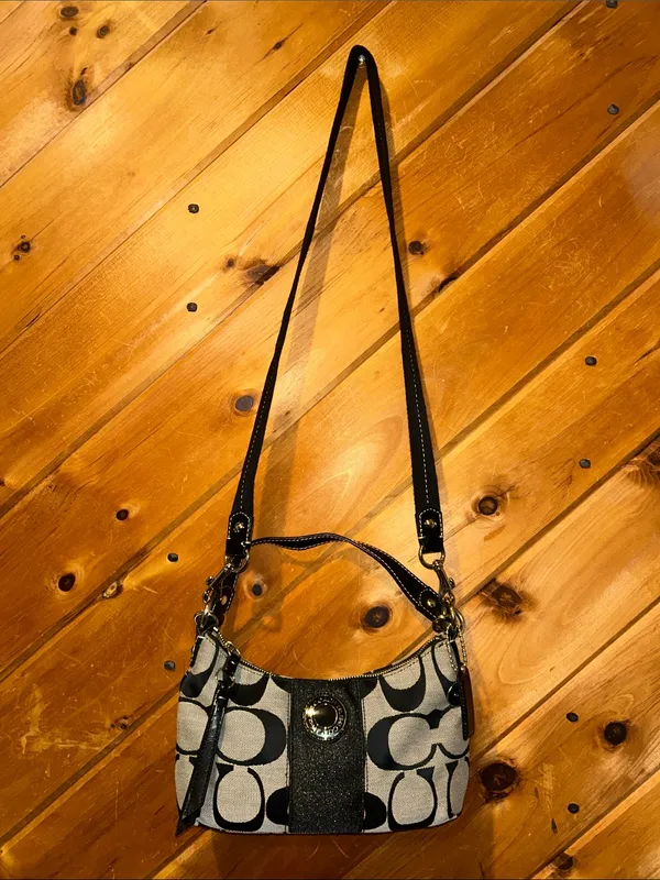 Coach legacy stripe Vintage 2000s monogram shoulder bag w long strap - Image 5
