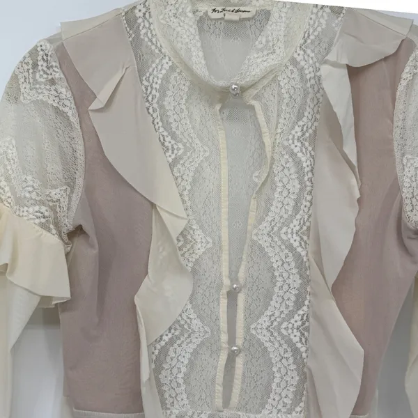 For Love & Lemons White Lace Silk Blend Ruffle Bodysuit Victorian Romantic Sz S - Image 5
