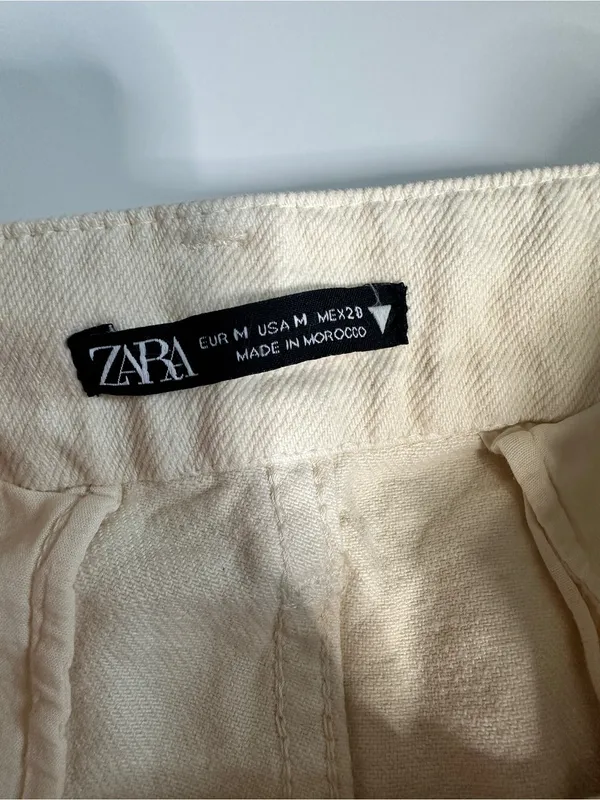 Zara Blogger Favorite Ecru Wide Leg Cargo Jeans Pants Size M - Image 6