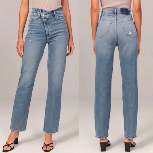 Abercrombie & Fitch The 90s Straight Ultra High Rise Criss Cross Jeans Size 30 - Image 5
