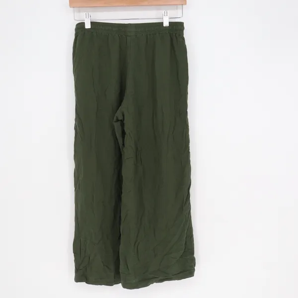 Uniqlo Olive Green Rayon Wide Leg Cropped Pants Elastic Waist Small - Image 4