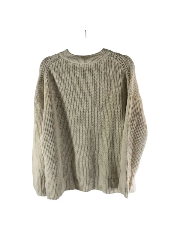 H&M Ivory Oversized Knit Sweater Medium Cotton Blend Boxy Side Slits Chunky Knit - Image 3