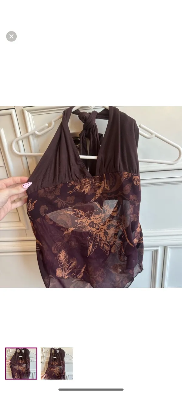 Urban Outfitters Floral Brown/Orange Halter Top - Image 3