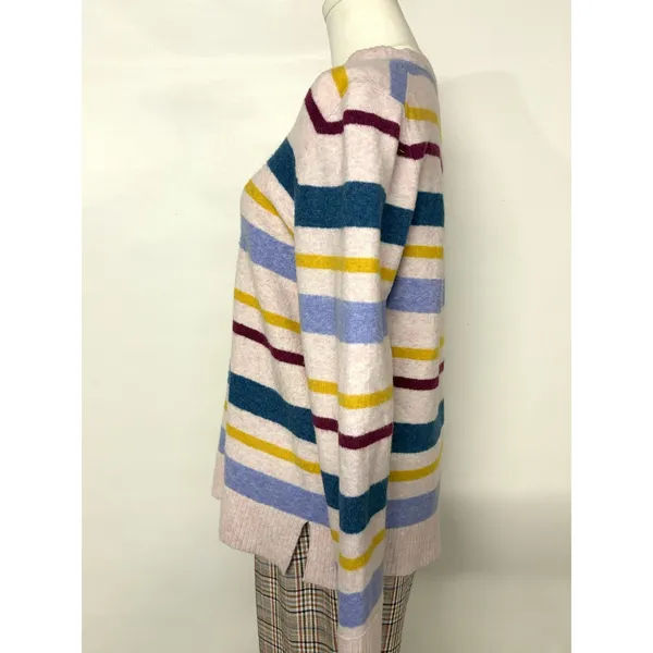 J.Crew Womens Large Multi-Color Striped Crewneck Knit Sweater Pink Blue Yellow L - Image 5