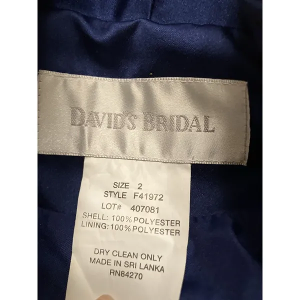 David's Bridal Women’s Blue Tie Collared Long Sleeve Bolero Jacket 2 F41972 - Image 2