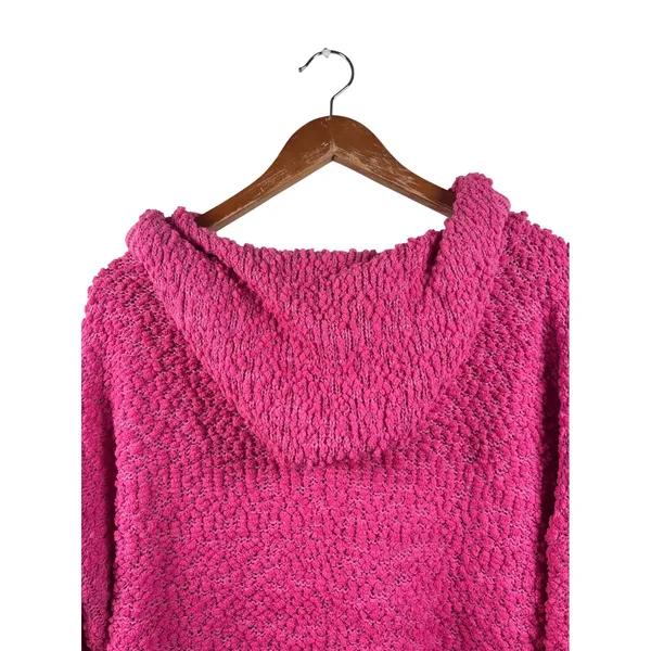 POL Pink Knit Popcorn Hoodie Large V Neck Long Sleeve‎ Pullover Sweater Womens - Image 8