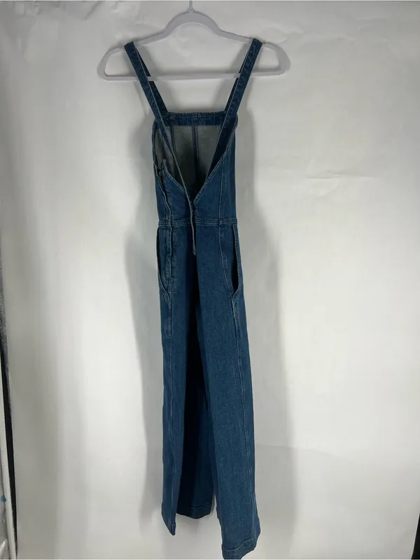 Apiece Apart Carmen Denim Overalls Size 0 Blue Wide Leg Cross Back Jumpsuit - Image 7