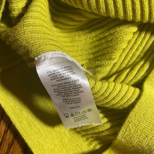 Ann Taylor Ribbed Knit Ruffle Cuff Sweater Chartreuse Green Size M - Image 3