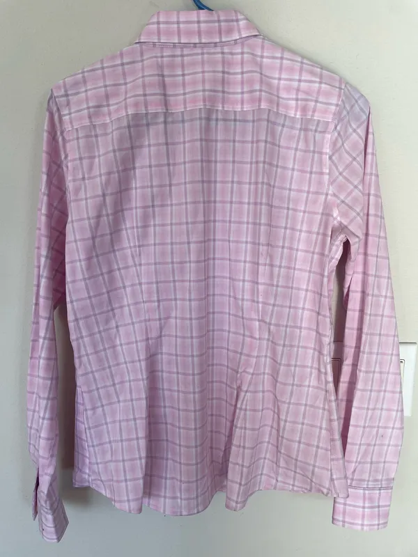 Banana Republic Women Pink Pane Checkered Work Button Up Shirt Blouse Size 8P - Image 2