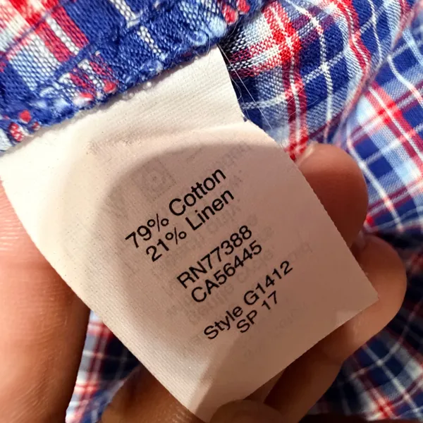 Madewell Womens Blue Red Plaid Cotton Linen Tie Cuff Blouse‎ G1412 Size M - Image 7