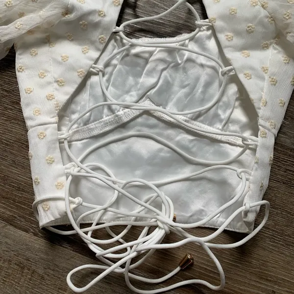 Hello Molly White Puff Sleeve Cropped Blouse 2 - Image 3