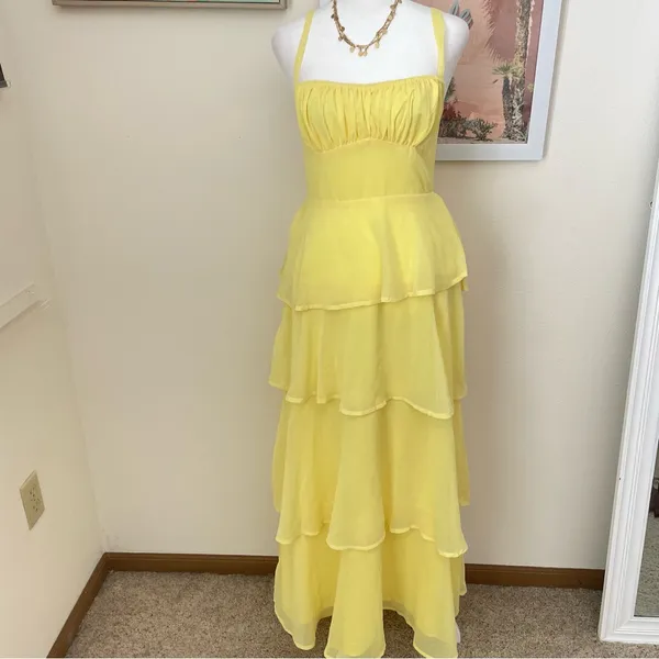 Selfie Leslie Provence Bloom Tiered Maxi Dress in Yellow Medium - Image 4