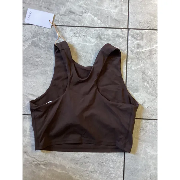 Quince Womens Espresso Brown High Neck Longline Sports Bra Racerback Size S NWT - Image 4