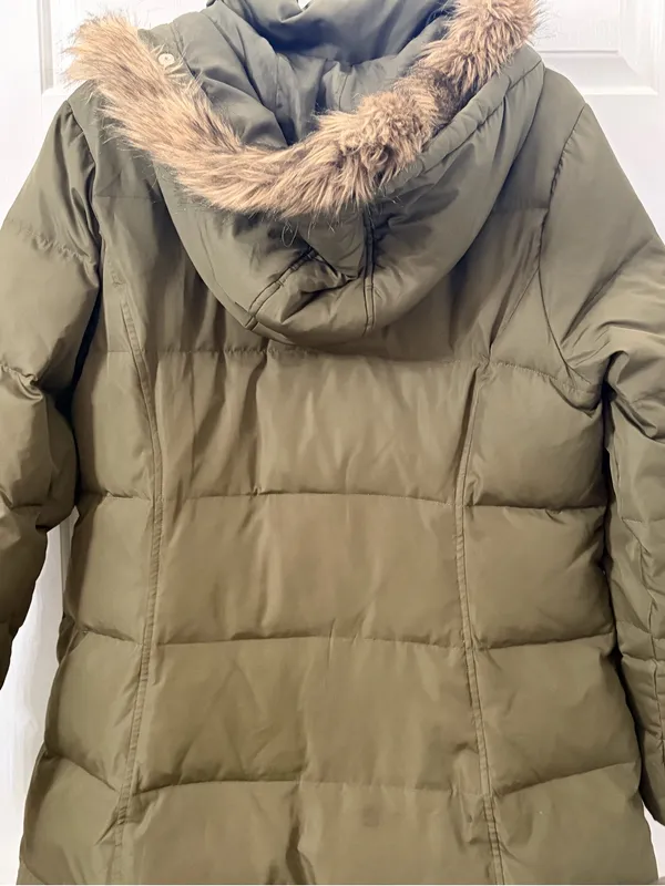 Merona Olive Green Puffer Coat with Faux Fur Trim Hood - Image 6