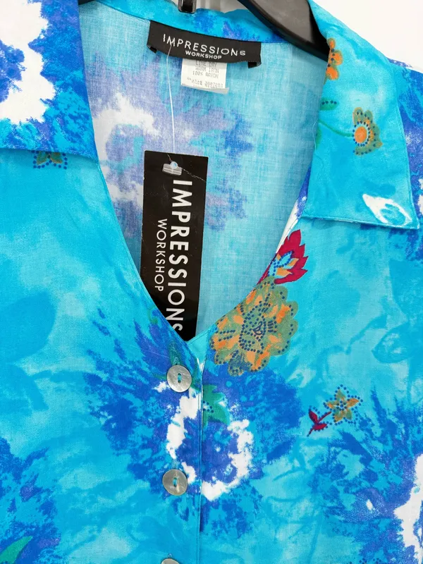 NWT Impressions Floral Maxi Shift Short Sleeve Dress Side Slit Tie Belt Large - Image 3