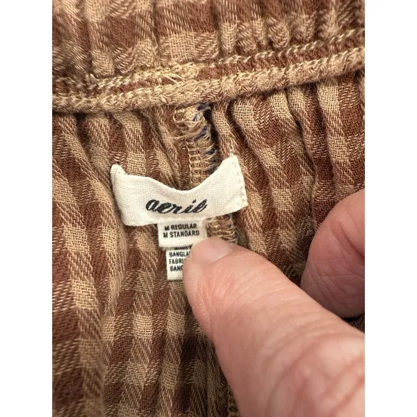 Aerie women’s gauze pants size M high waist brown plaid Loungewear grandmacore - Image 5