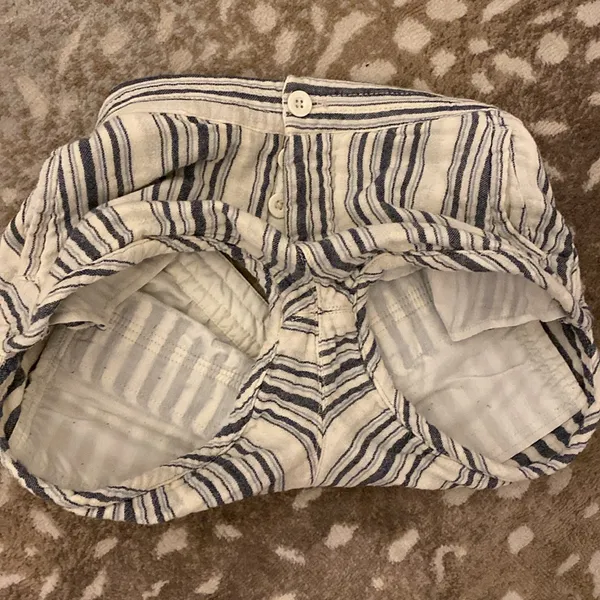 Free People Night Moved Striped Shorts Mid Rise Button Fly White Blue Si… - Image 5