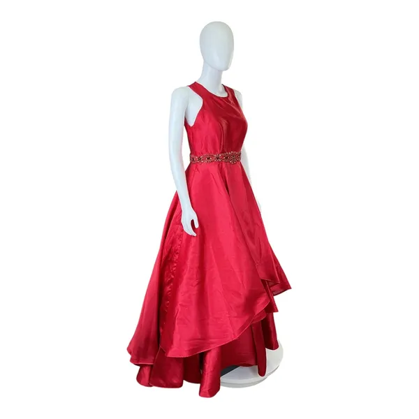 Mac Duggal Red Tiered‎ Ruffle Beaded Waist High Neck Ball Gown Dress Size 8 - Image 11