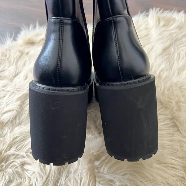 Chunky Black Faux Leather Platform Gothic Destroyer mid calf boots US 8 - Image 5